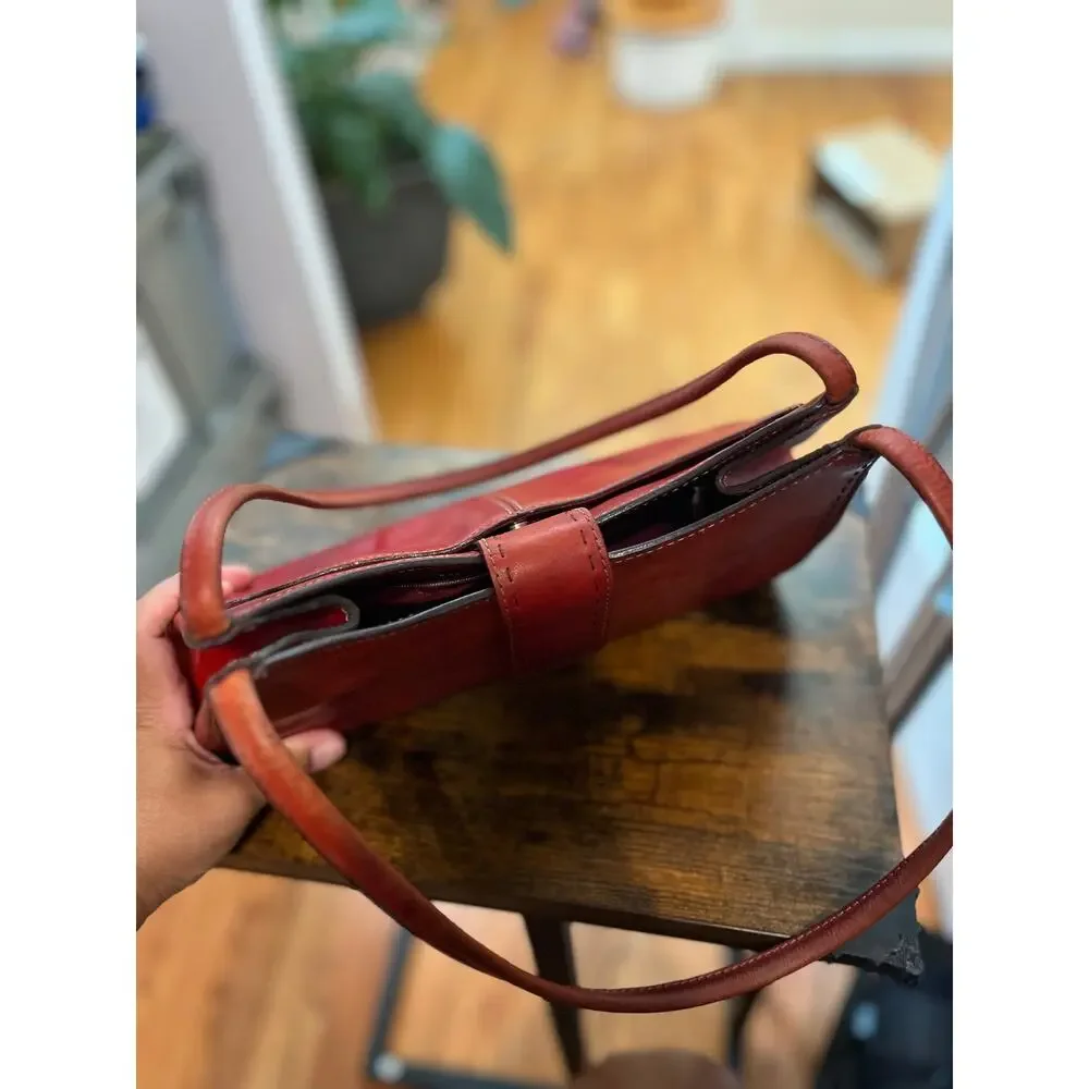 Y2K Fossil Leather Weathered Elongated Structured Shoulder Bag See Description